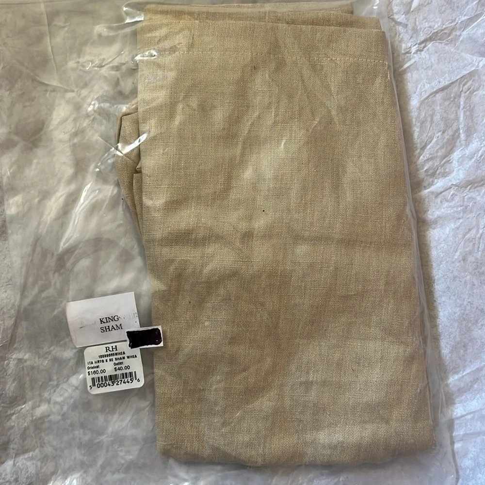 ✅RESTORATION HARDWARE ITALIAN HERITAGE WASHED LINEN FLANGE King SHAM in Wheat